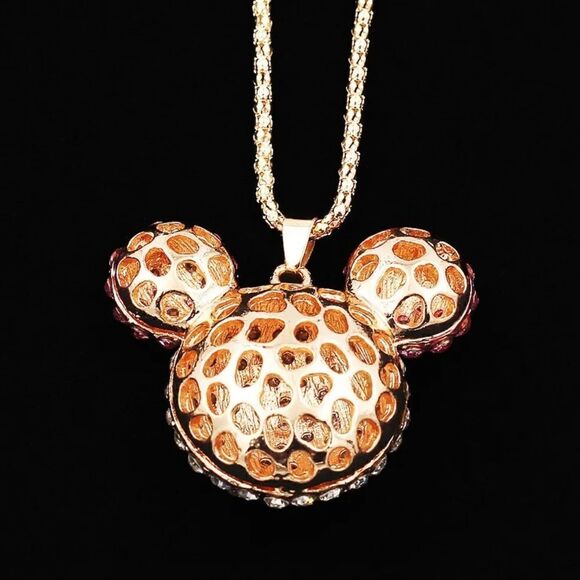 Crystal Rhinestone 3D Mickey Mouse Pendant Necklace NWOT - Picture 2 of 2